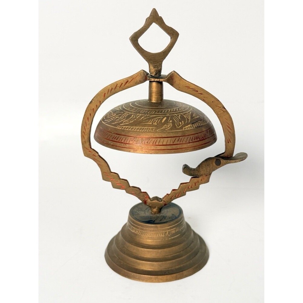 Vintage Brass Hotel Service Desk Bell Engraved Works